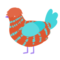 Umbina, a vermilion and aqua chicken with a bar pattern