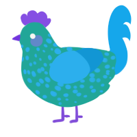 A turquoise and sky chicken with a speckle pattern