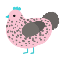 A rose and grey chicken with a speckle pattern