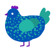 A ultramarine and turquoise chicken with a speckle pattern