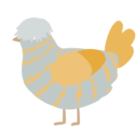 A silver and honey chicken with a bar pattern