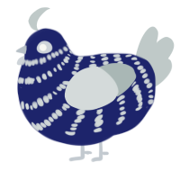 A navy and silver chicken with a bar pattern