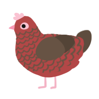 A red and bark chicken with a lace pattern