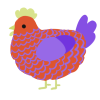A vermilion and blurple chicken with a lace pattern