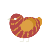 A red and orange chicken with a bar pattern