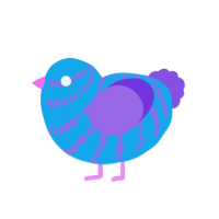 A sky and blurple chicken with a bar pattern