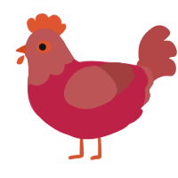 A crimson and red chicken with a head pattern