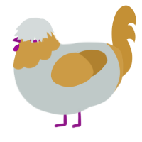 A silver and gold chicken with a head pattern