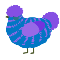 A sapphire and blurple chicken with a bar pattern