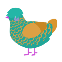 A turquoise and orange chicken with a lace pattern