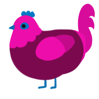 A wine and fuchsia chicken with a head pattern