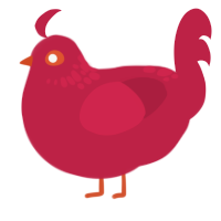 A crimson chicken with a neck-speckle pattern