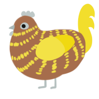 A brown and yellow chicken with a bar pattern