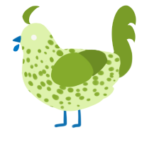 A apple and chartreuse chicken with a speckle pattern