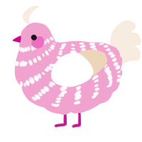 A pink and cream chicken with a bar pattern