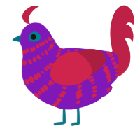A violet and crimson chicken with a bar pattern