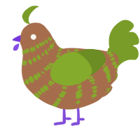 A brown and chartreuse chicken with a bar pattern