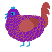 A violet and red chicken with a lace pattern