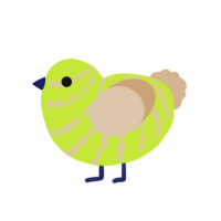 A lime and beige chicken with a bar pattern