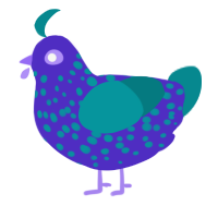 A indigo and teal chicken with a speckle pattern