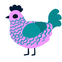 A lavender and teal chicken with a lace pattern