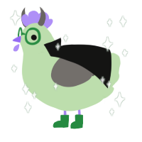 Aster, a gluppy and grey chicken