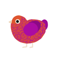 A vermilion and plum chicken with a double-lace pattern
