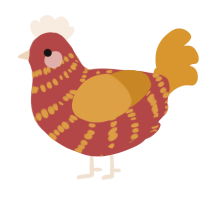 A red and orange chicken with a bar pattern