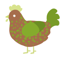 A brown and chartreuse chicken with a speckle pattern