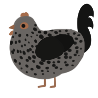A grey and black chicken with a speckle pattern