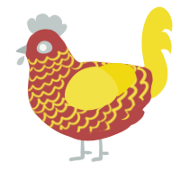 dragon, a red and yellow chicken with a lace pattern