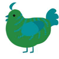 A viridian and teal chicken with a half-bar pattern