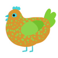 A orange and grass chicken with a speckle pattern