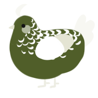 A olive and white chicken with a half-lace pattern