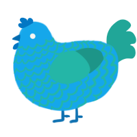 A sky and turquoise chicken with a lace pattern