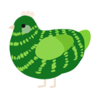 A leaf and grass chicken with a bar pattern