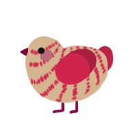 A beige and crimson chicken with a bar pattern