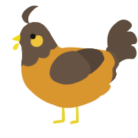 A orange and bark chicken with a head pattern