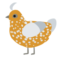 A orange and mist chicken with a speckle pattern