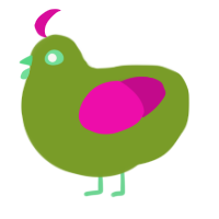 A chartreuse and fuchsia chicken