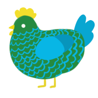 A viridian and cerulean chicken with a lace pattern