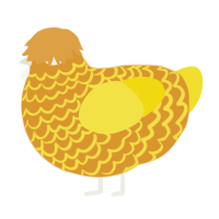 A orange and yellow chicken with a lace pattern