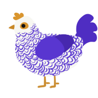 A white and indigo chicken with a double-lace pattern