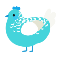 A aqua and white chicken with a half-lace pattern