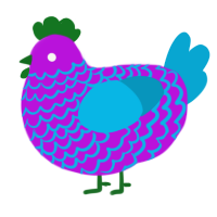 A amethyst and cerulean chicken with a lace pattern