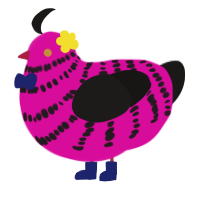 Michael, a fuchsia and sable chicken with a bar pattern