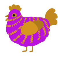 A amethyst and ochre chicken with a bar pattern