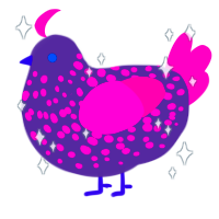 Dotty, a overcast and fuchsia chicken with a speckle pattern