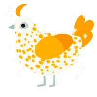 Suspicious yolk, a white and ochre chicken with a speckle pattern