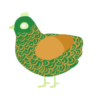 A viridian and orange chicken with a double-lace pattern